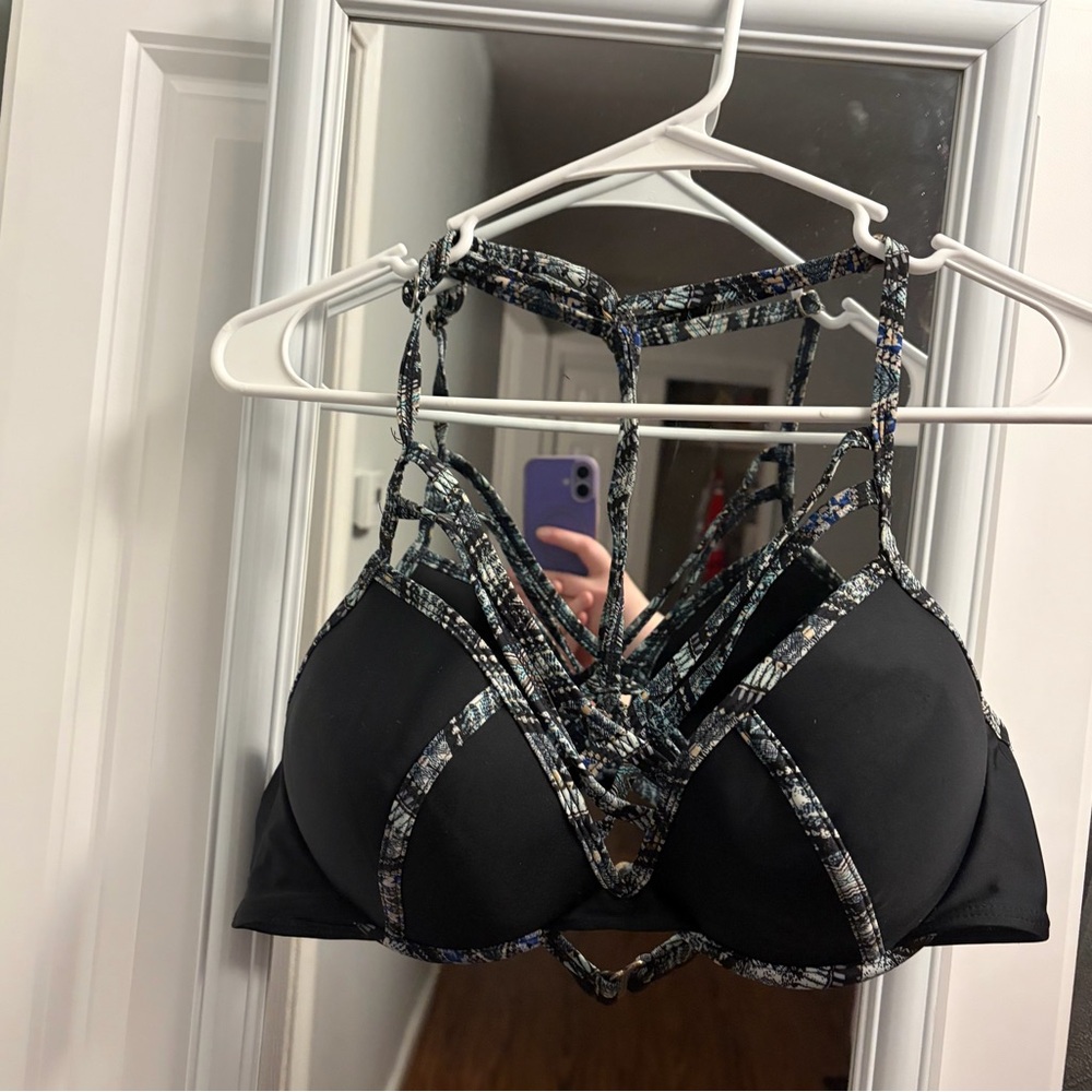 Ambrielle Black and Multicolor Bikini Top